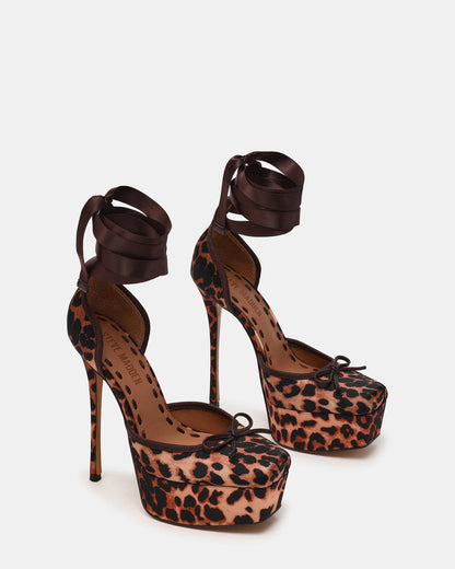 LISTEN Leopard Satin Stiletto Pump Lace-Up Women's Heel