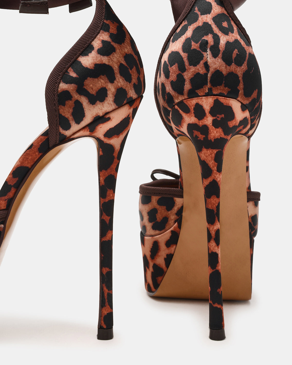 LISTEN Leopard Satin Stiletto Pump Lace-Up Women's Heel