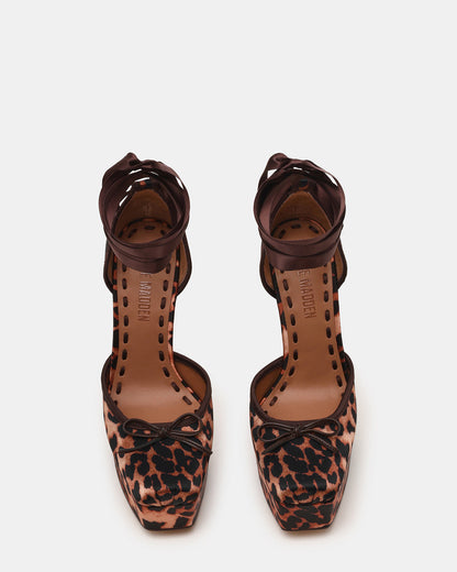 LISTEN Leopard Satin Stiletto Pump Lace-Up Women's Heel