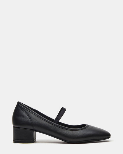 MURAL Black Leather Mary Jane Block Heel Square-Toe Women's Heel