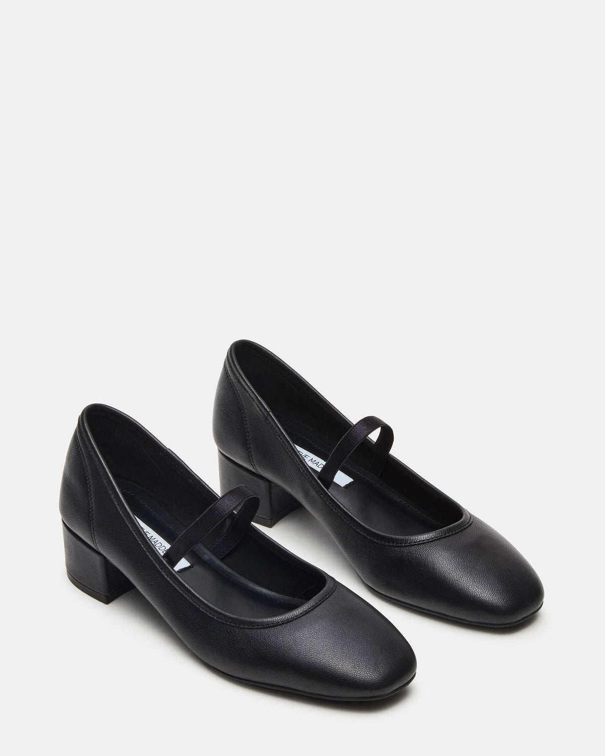 MURAL Black Leather Mary Jane Block Heel Square-Toe Women's Heel