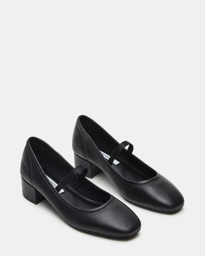 MURAL Black Leather Mary Jane Block Heel Square-Toe Women's Heel