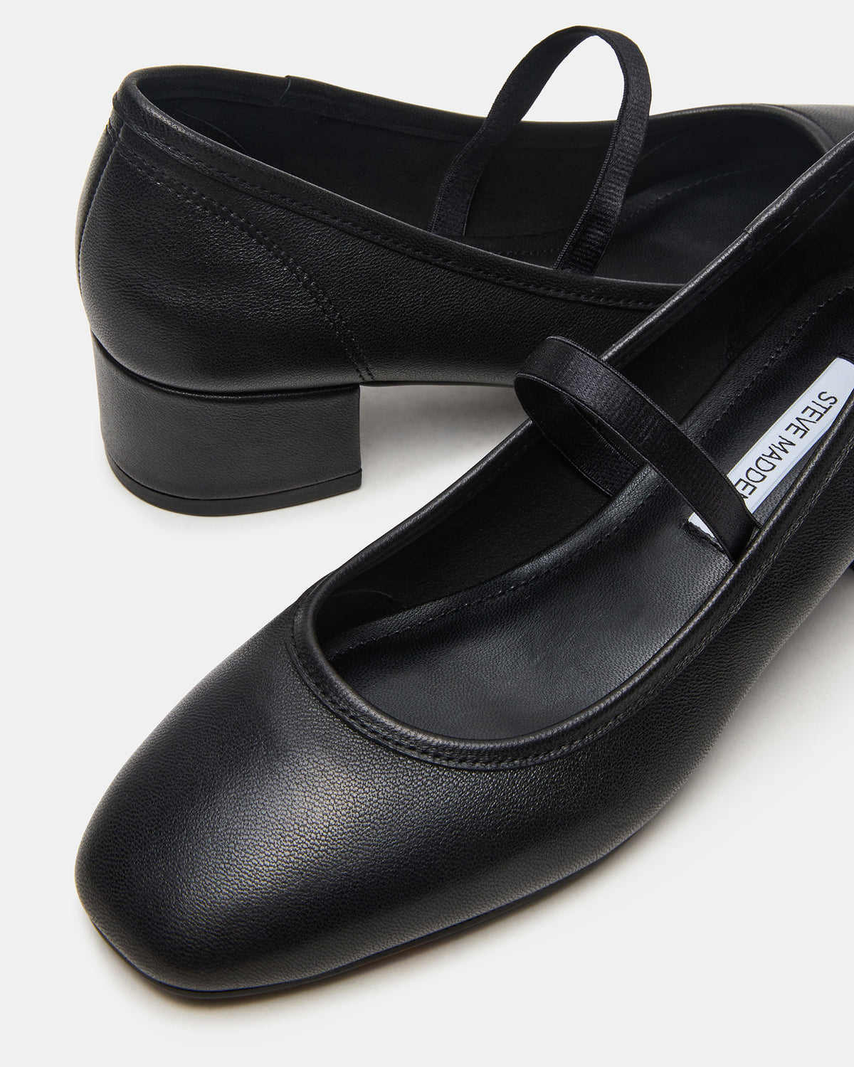MURAL Black Leather Mary Jane Block Heel Square-Toe Women's Heel