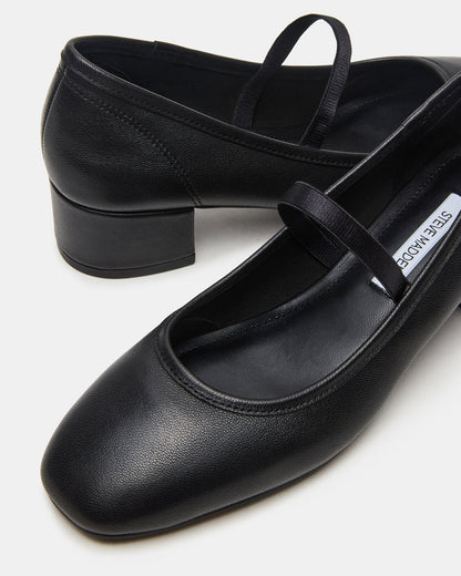 MURAL Black Leather Mary Jane Block Heel Square-Toe Women's Heel