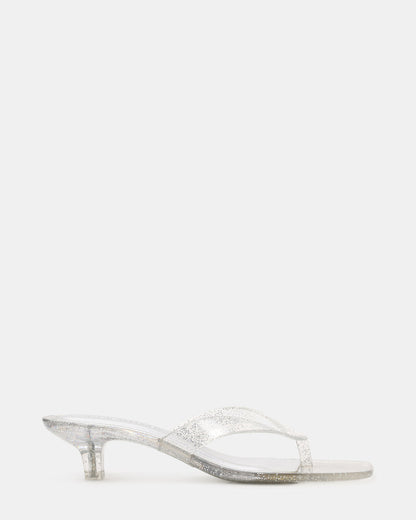 TRACIE Jelly Silver Glitter Thong Strap Women's Kitten Heel
