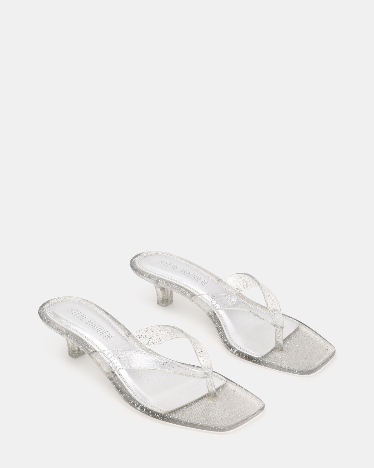 TRACIE Jelly Silver Glitter Thong Strap Women's Kitten Heel