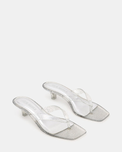 TRACIE Jelly Silver Glitter Thong Strap Women's Kitten Heel