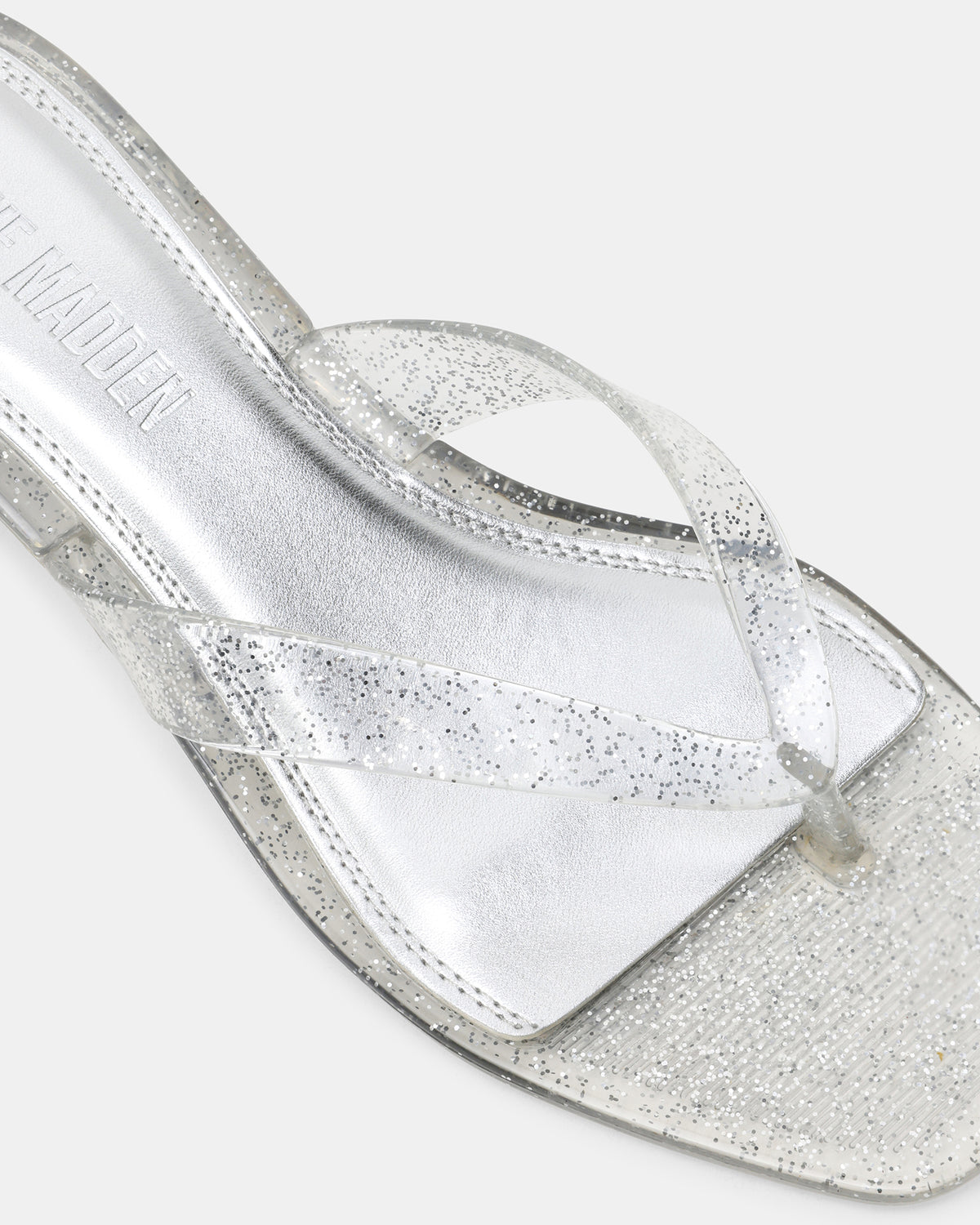 TRACIE Jelly Silver Glitter Thong Strap Women's Kitten Heel