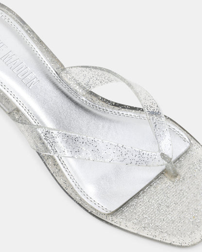 TRACIE Jelly Silver Glitter Thong Strap Women's Kitten Heel