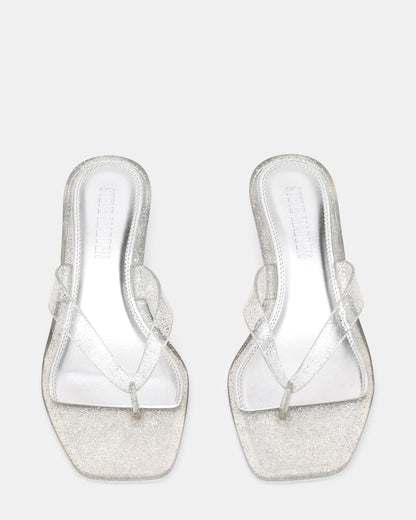 TRACIE Jelly Silver Glitter Thong Strap Women's Kitten Heel