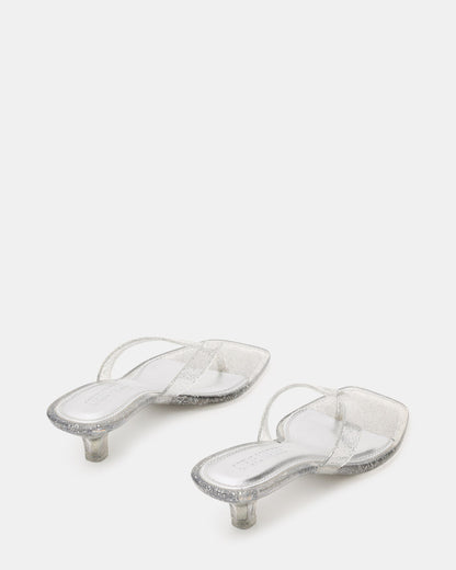 TRACIE Jelly Silver Glitter Thong Strap Women's Kitten Heel