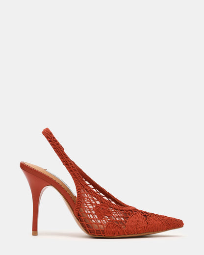 ANDROMEDA Crochet Terracotta Slingback Pointed-Toe Stiletto Pump Women's Heel