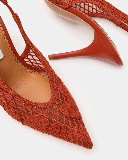 ANDROMEDA Crochet Terracotta Slingback Pointed-Toe Stiletto Pump Women's Heel