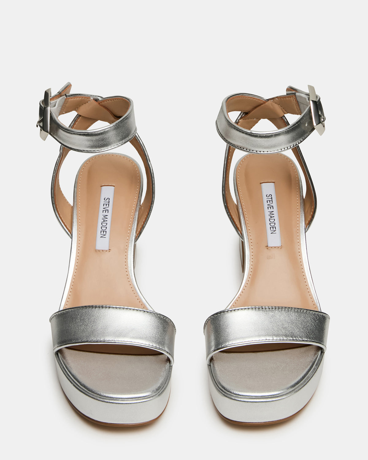 ELIDA Silver Leather Ankle Strap Platform Women's Block Heel