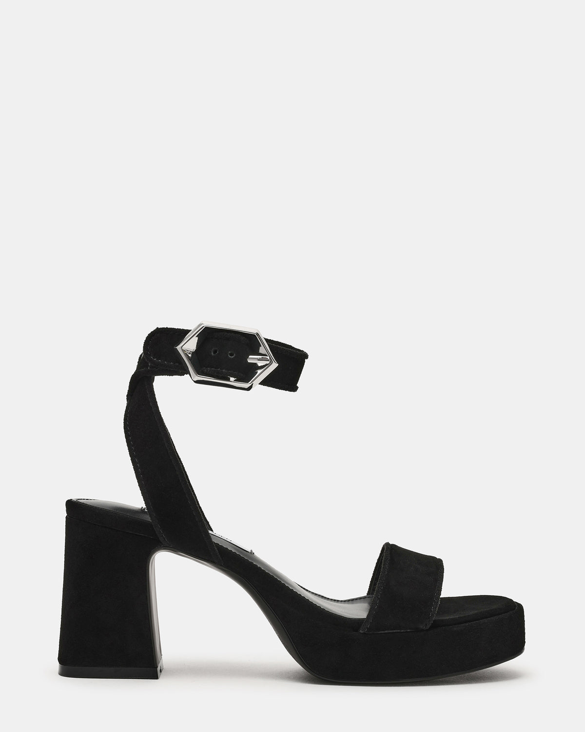 ELIDA Black Suede Ankle Strap Platform Women's Block Heel