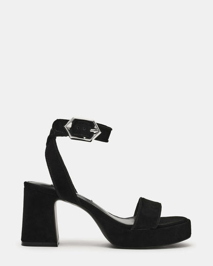 ELIDA Black Suede Ankle Strap Platform Women's Block Heel