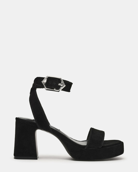 ELIDA Black Suede Ankle Strap Platform Women's Block Heel