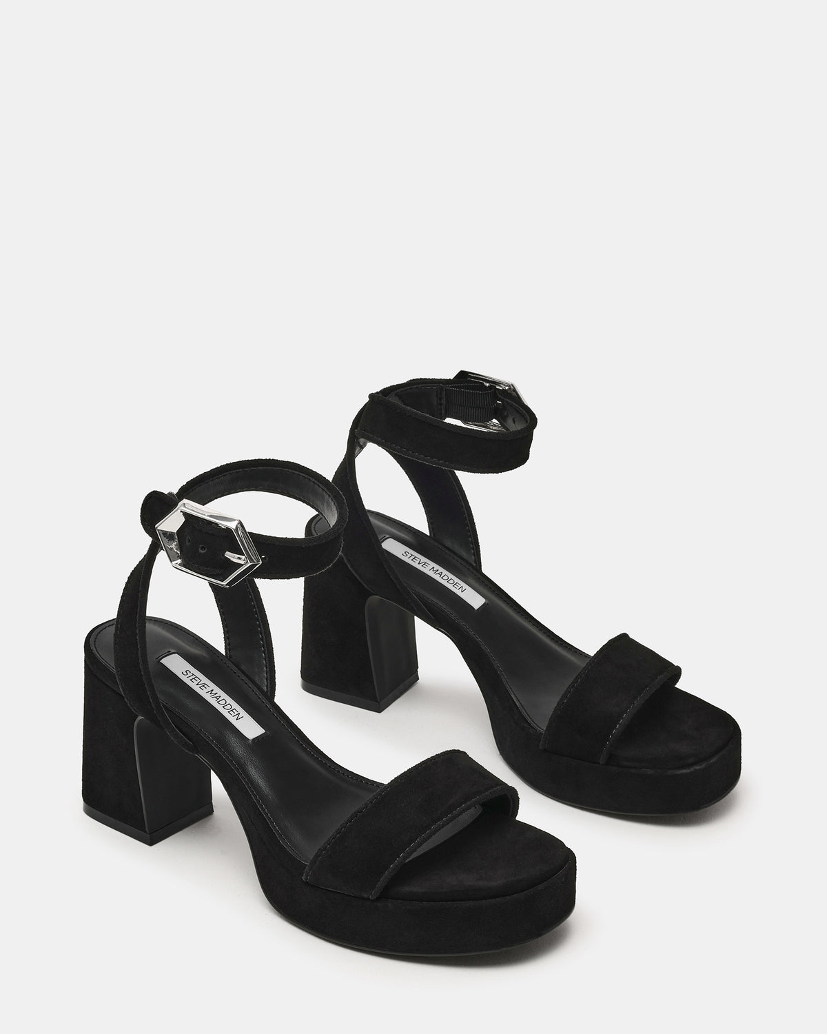 ELIDA Black Suede Ankle Strap Platform Women's Block Heel