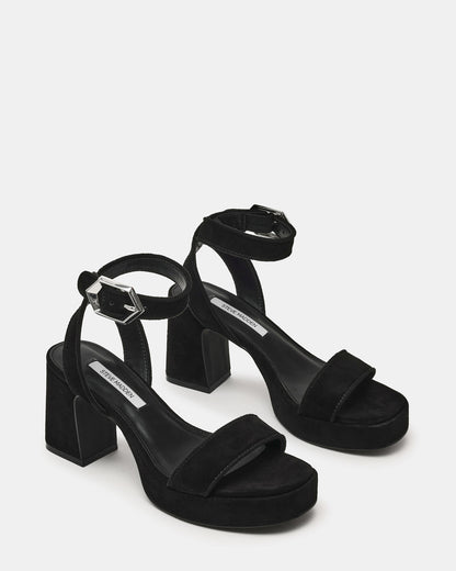 ELIDA Black Suede Ankle Strap Platform Women's Block Heel