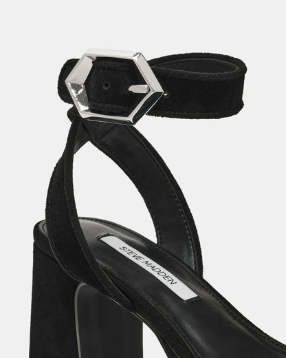ELIDA Black Suede Ankle Strap Platform Women's Block Heel
