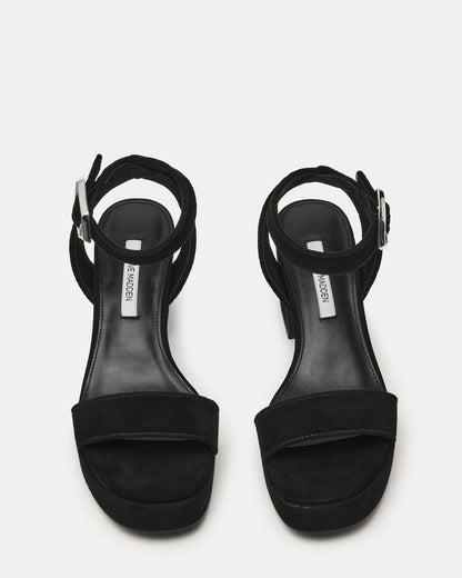 ELIDA Black Suede Ankle Strap Platform Women's Block Heel