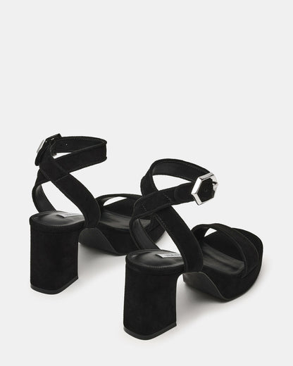 ELIDA Black Suede Ankle Strap Platform Women's Block Heel