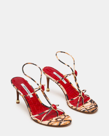 RAMOS-STONE RED/BROWN PRINT Strappy Stiletto Women's Heel