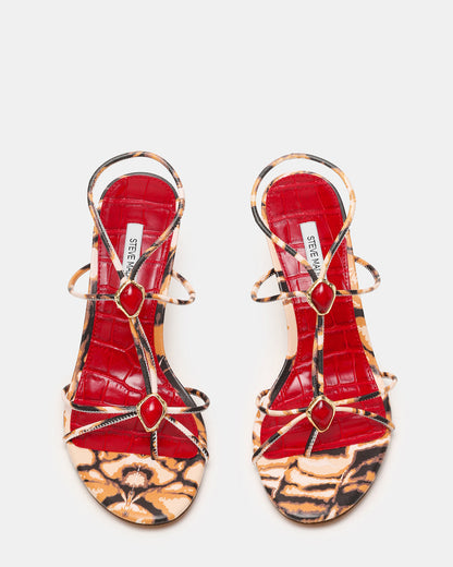 RAMOS-STONE RED/BROWN PRINT Strappy Stiletto Women's Heel