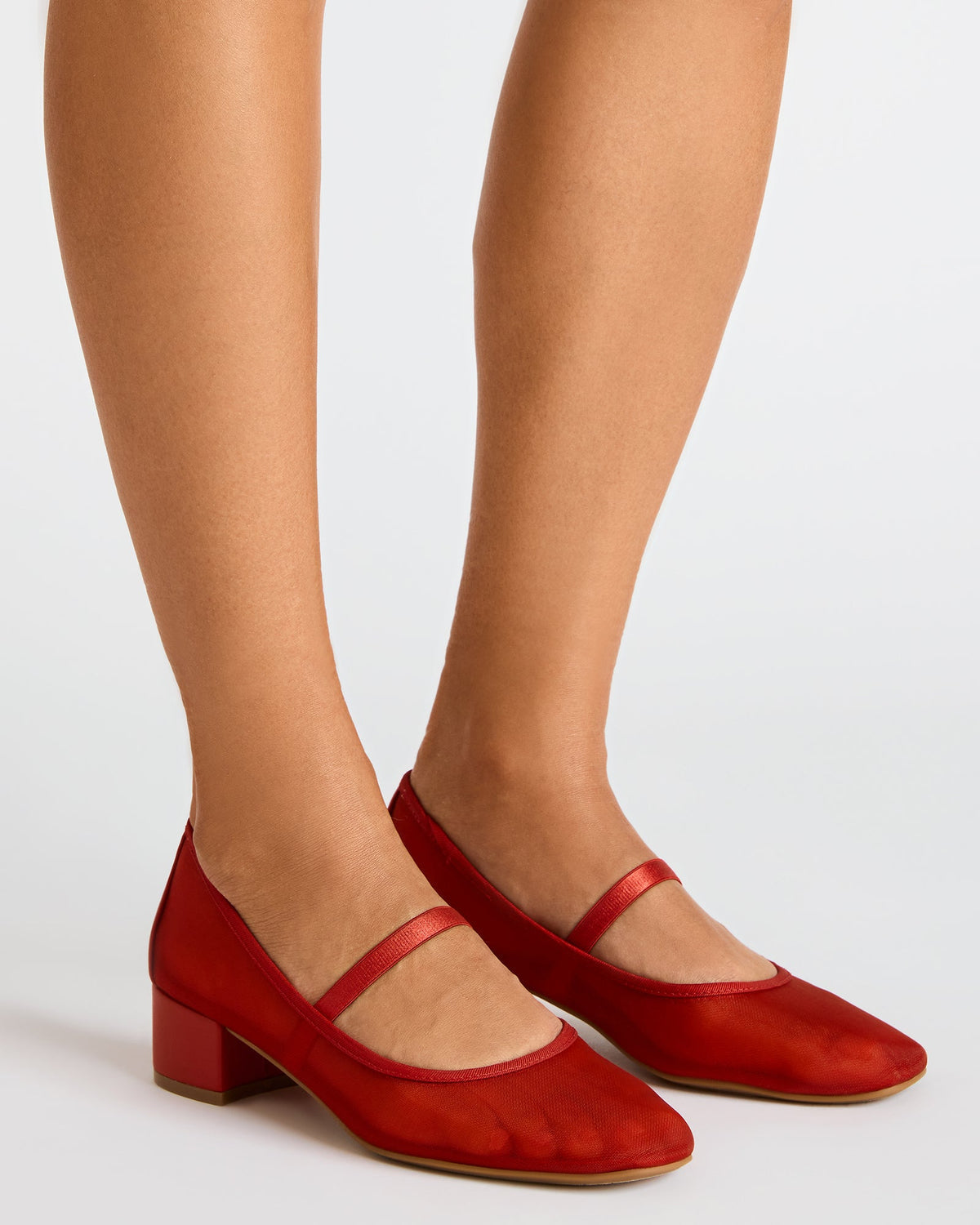 MURAL Red Mary Jane Block Heel Square-Toe Women's Heel