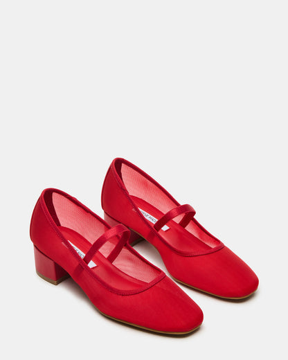 MURAL Red Mary Jane Block Heel Square-Toe Women's Heel