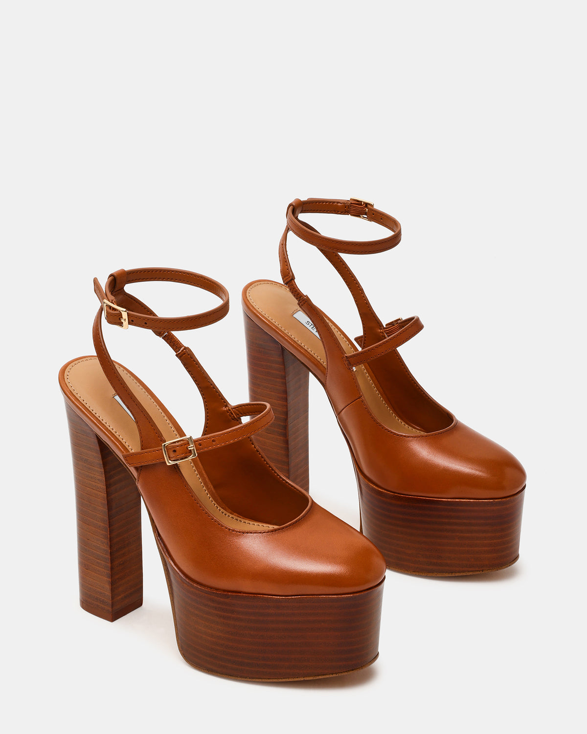 SCOTLYN Stacked Tan Leather Mary-Mary Platform Women's Block Heel