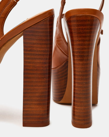 SCOTLYN Stacked Tan Leather Mary-Mary Platform Women's Block Heel