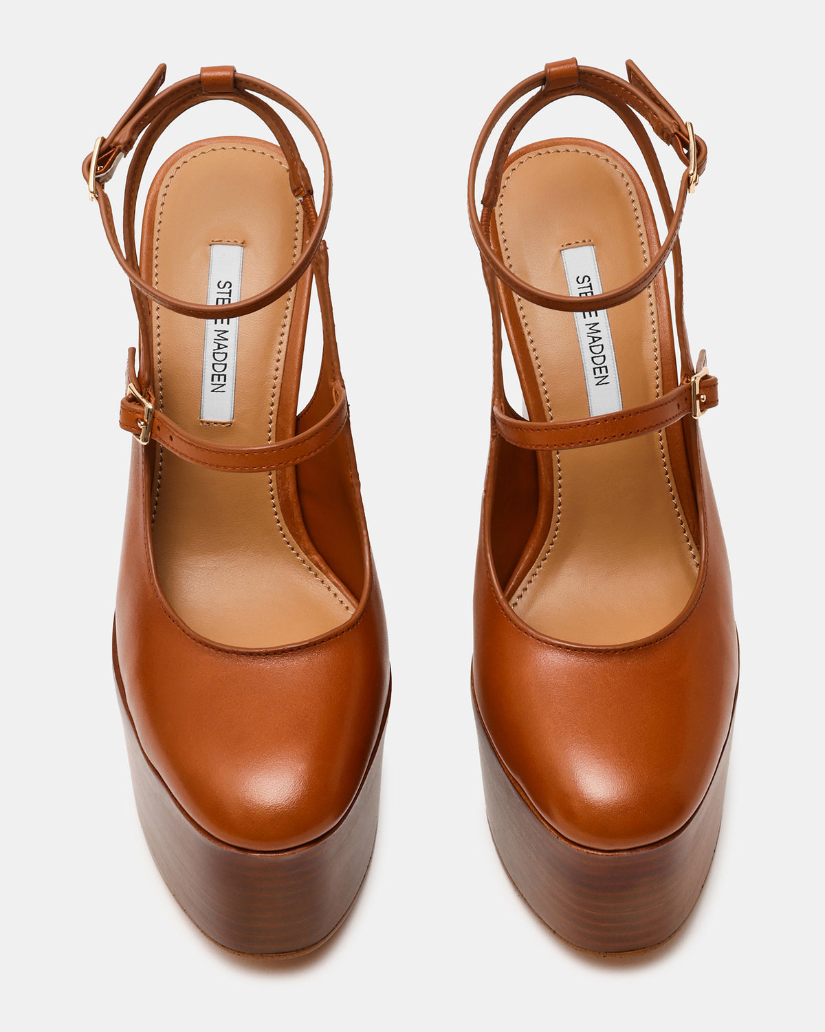 SCOTLYN Stacked Tan Leather Mary-Mary Platform Women's Block Heel