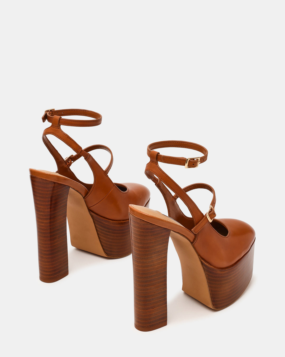SCOTLYN Stacked Tan Leather Mary-Mary Platform Women's Block Heel