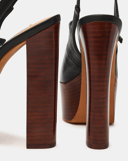 SCOTLYN Stacked Black Leather Mary-Mary Platform Women's Block Heel