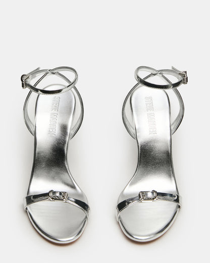 FOXX Silver Strappy Stiletto Open-Toe Women's Heel