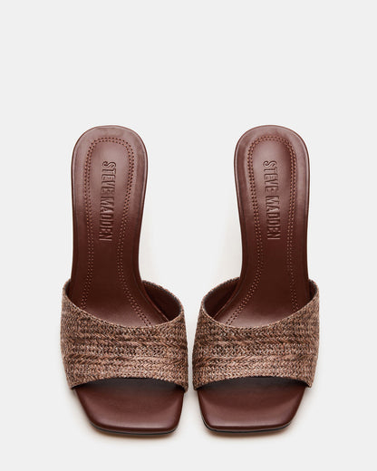 SIA Brown Square-Toe Mule Sculptured Beaded Women's Heel