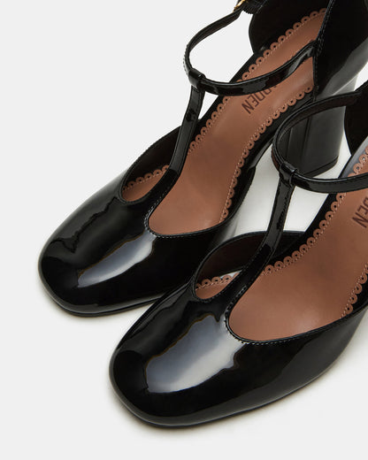 MALCOLM Black Patent T-Strap Block Heel Women's Heel