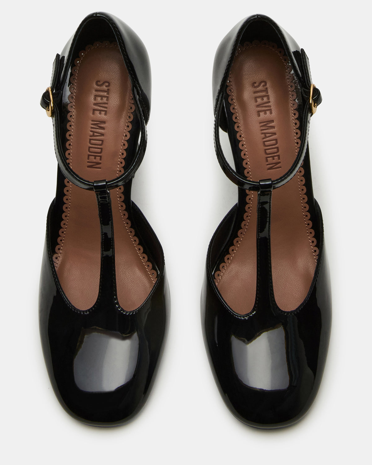 MALCOLM Black Patent T-Strap Block Heel Women's Heel