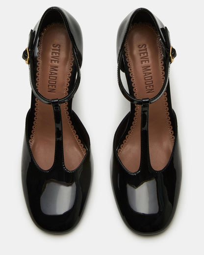 MALCOLM Black Patent T-Strap Block Heel Women's Heel