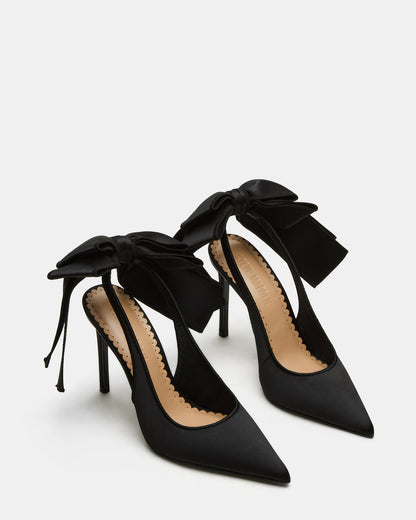 TEACUP Black Satin Women's Pointed-Toe Slingback Heel