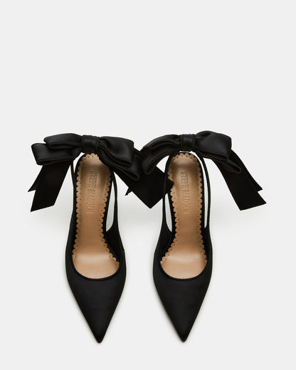 TEACUP Black Satin Women's Pointed-Toe Slingback Heel