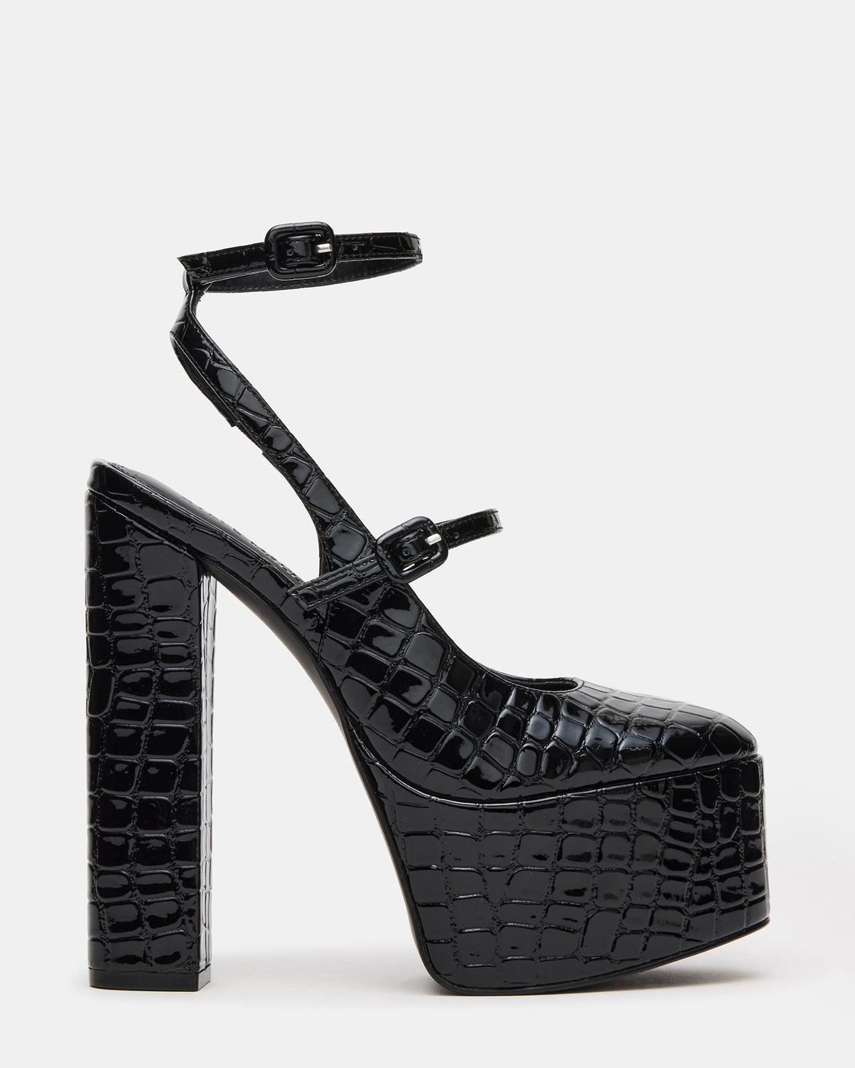 SCOTLYN Black Crocodile Women's Platform Block Heel