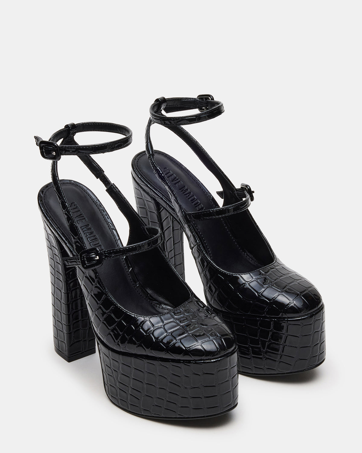 SCOTLYN Black Crocodile Women's Platform Block Heel
