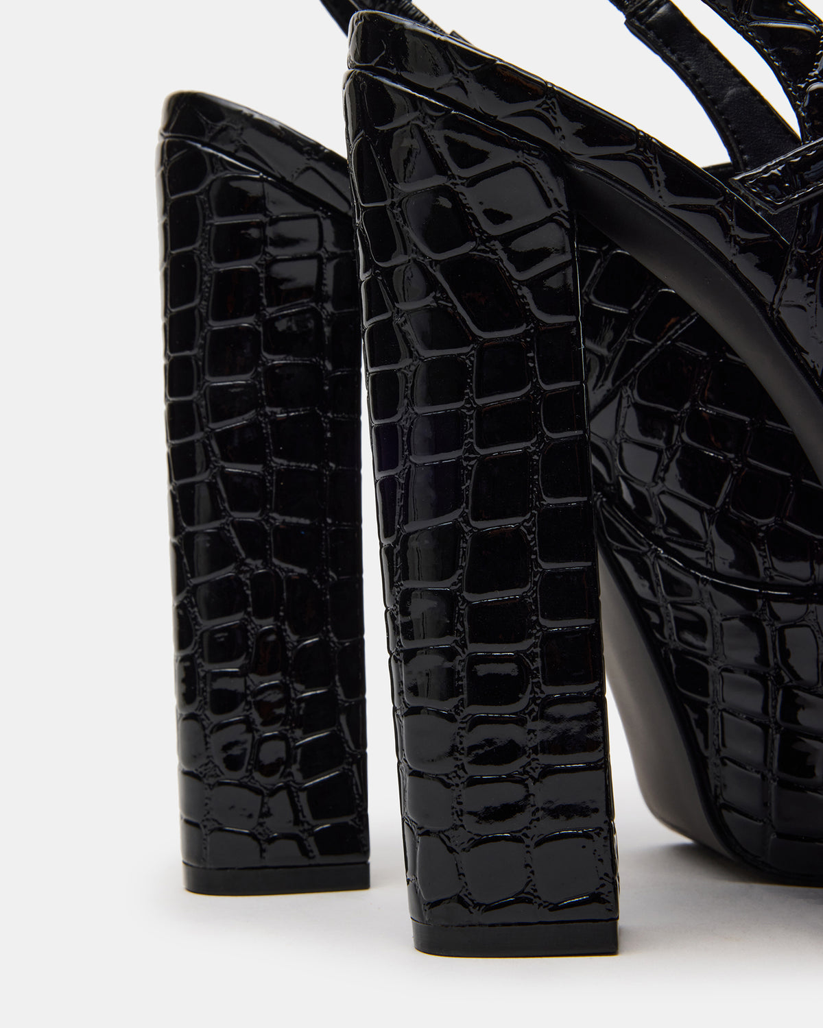 SCOTLYN Black Crocodile Women's Platform Block Heel