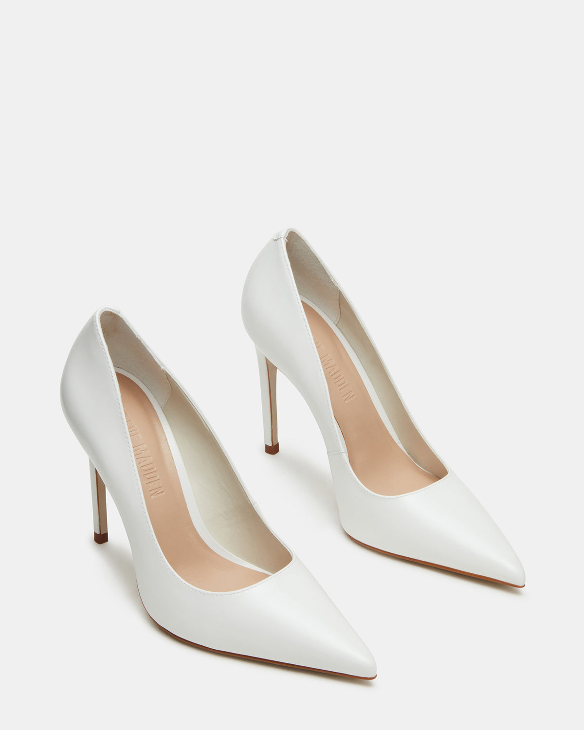 NOIR White Leather Pointed-Toe Stiletto Pump Women's Heels