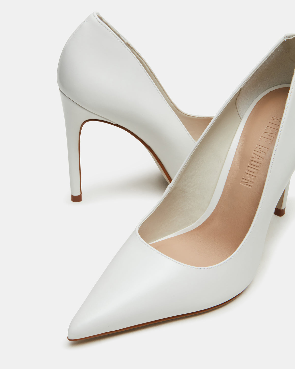 NOIR White Leather Pointed-Toe Stiletto Pump Women's Heels