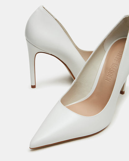 NOIR White Leather Pointed-Toe Stiletto Pump Women's Heels