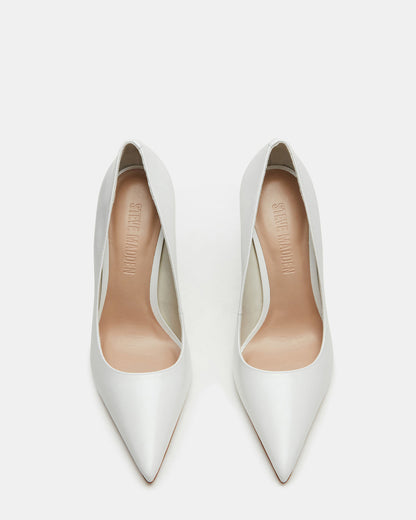NOIR White Leather Pointed-Toe Stiletto Pump Women's Heels