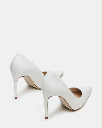 NOIR White Leather Pointed-Toe Stiletto Pump Women's Heels